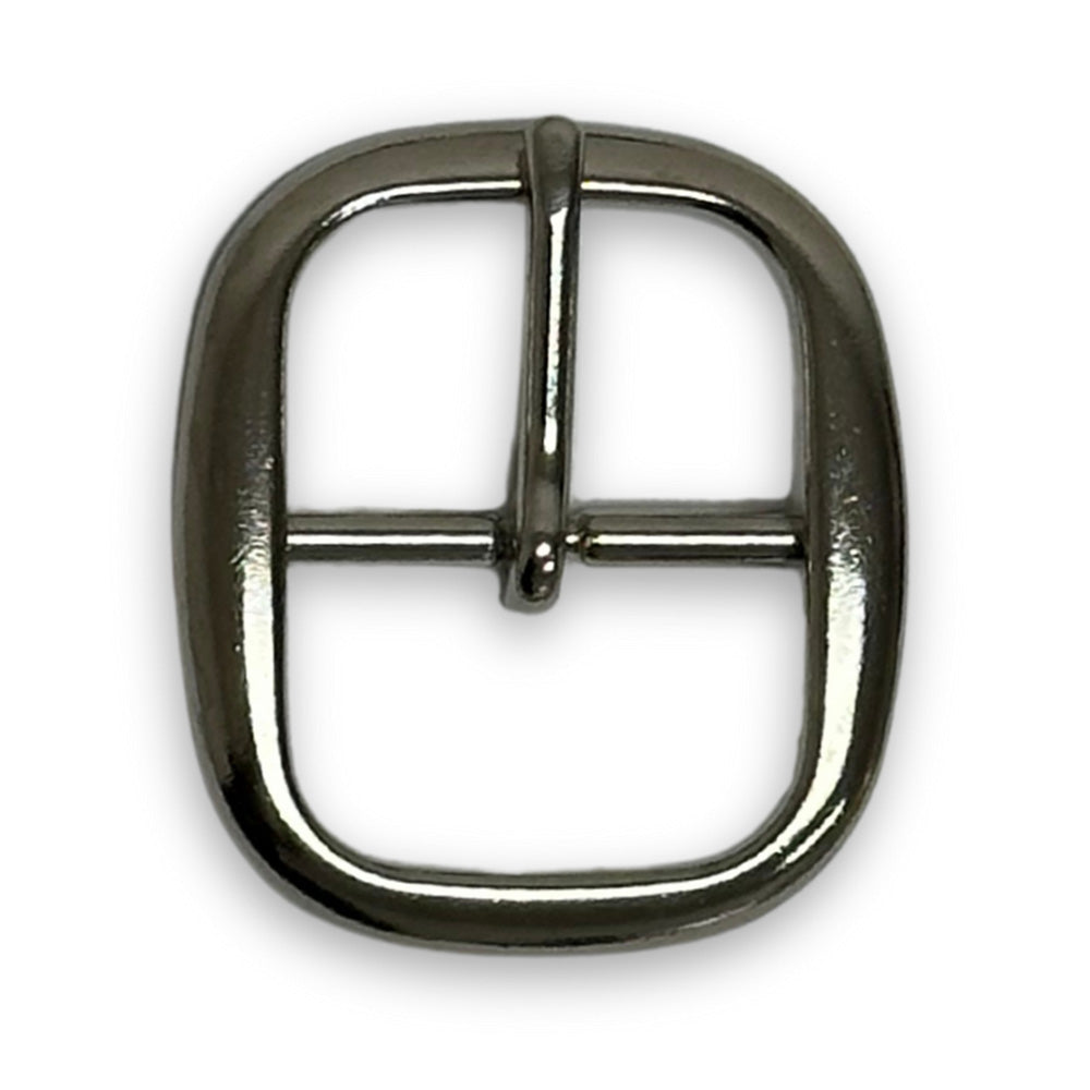 Overhead view of nickel center bar buckle - 1.25"