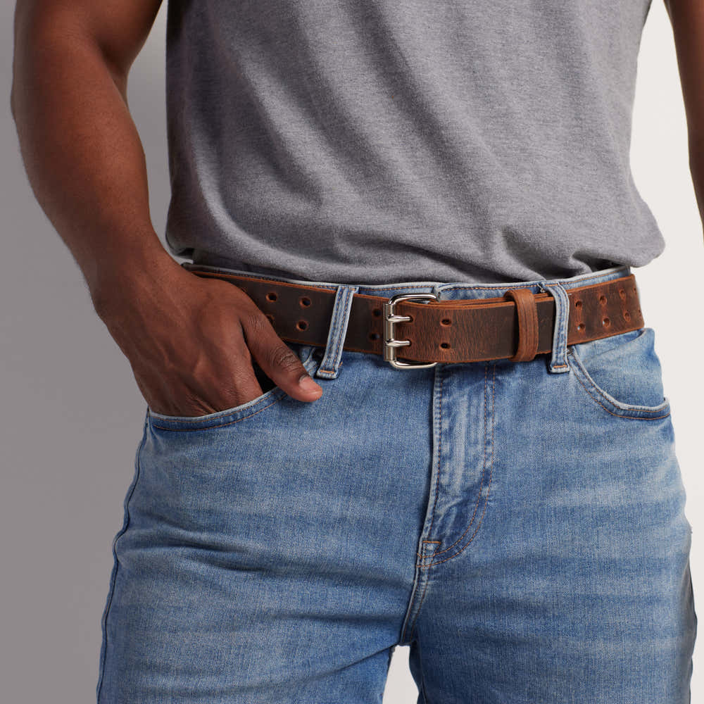 The Woodstock Double Prong Retro Style Jean Belt Holes Entire Length - 1.5"