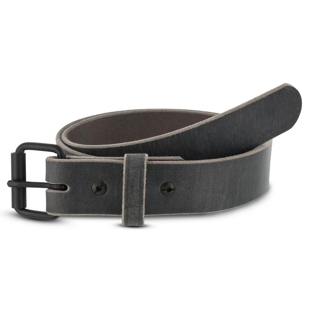 The Glacier Grey Retro Style by Hanks Belts features coiled dark gray Water Buffalo leather, a black metal buckle, and a single loop. Displayed on white, it combines retro style with premium USA-made quality.