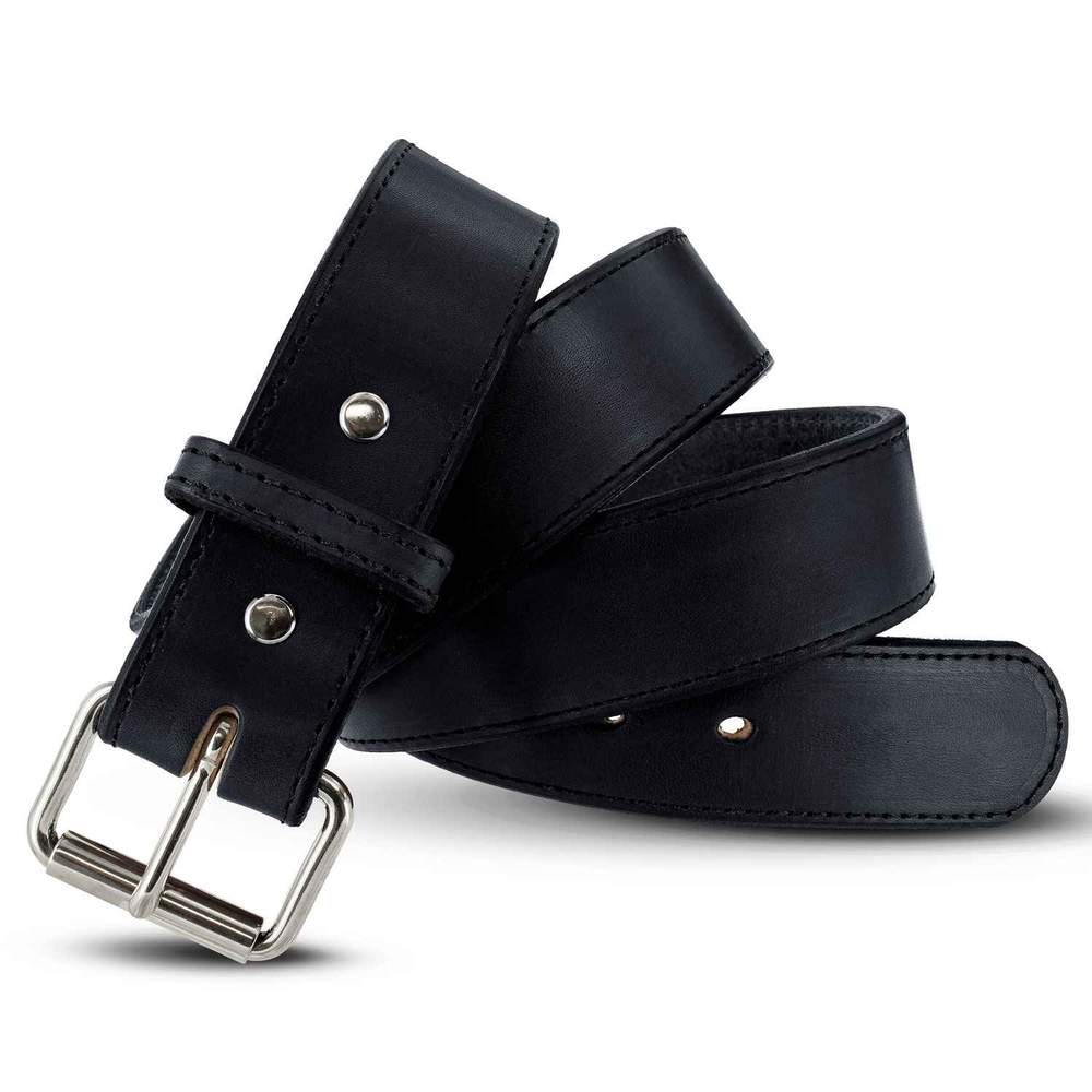 The Xtreme Belt - 1.75" by Hanks Belts is a black heavy-duty leather work belt with metal rivet details and a silver buckle, shown coiled in a loose loop.
