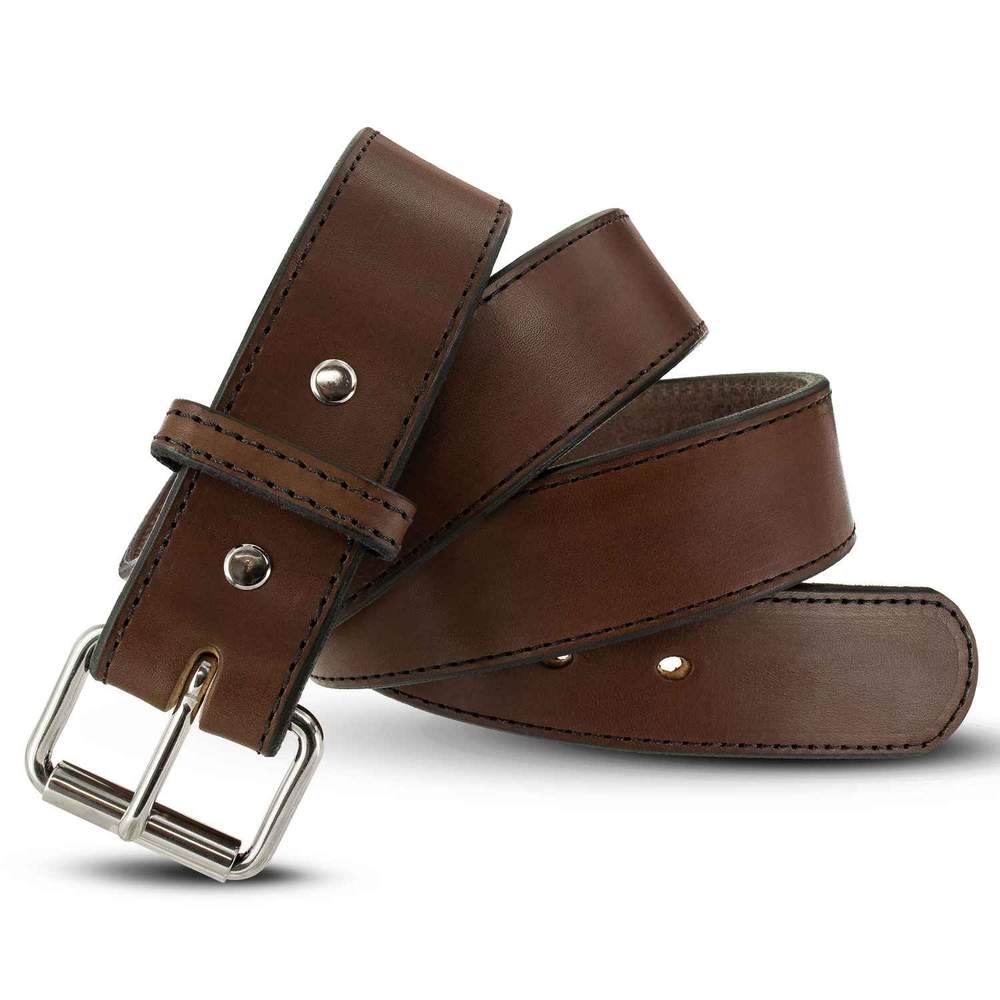 The Xtreme Belt - 1.75" by Hanks Belts is a heavy-duty leather belt with a silver metal buckle and black stitching, shown coiled in a spiral on a white background.