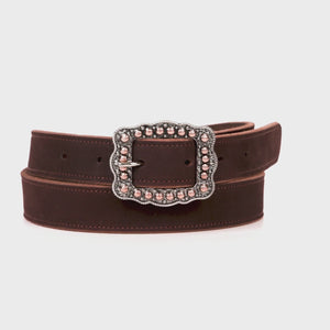 Womens Lennon Belt in Dark Chocolate rotating in a 360 degree spin video