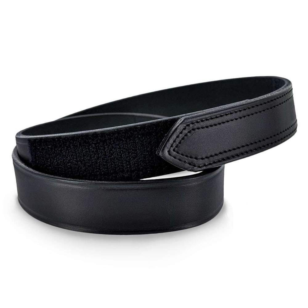 The Scratchless Mechanics by Hanks Belts is a black full grain leather belt with detailed stitching, shown coiled in a loop on a white background.