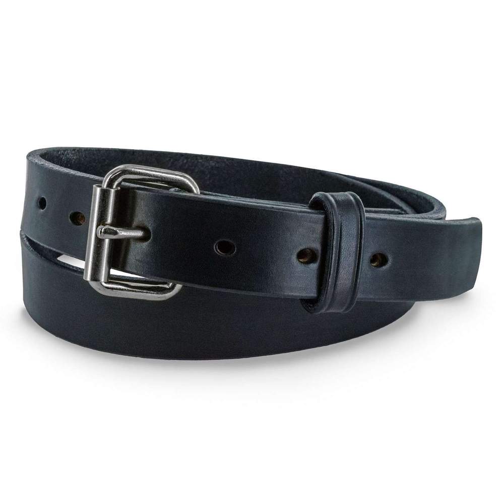 The Deputy by Hanks Belts is a durable black leather belt with a silver rectangular buckle, rolled up to show the buckle and holes—perfect for everyday wear or as a stylish concealed carry accessory.